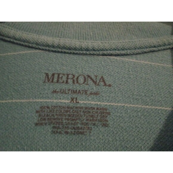 Merona The Ultimate Polo Men's XLarge Polo Shirt Blue Green Short Sleeve Striped - Picture 2 of 3